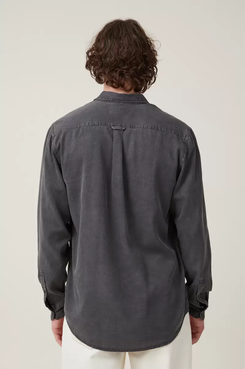 Washed Black Slub Stockholm Long Sleeve Shirt Expert Cotton On Men Shirts & Polos - 1