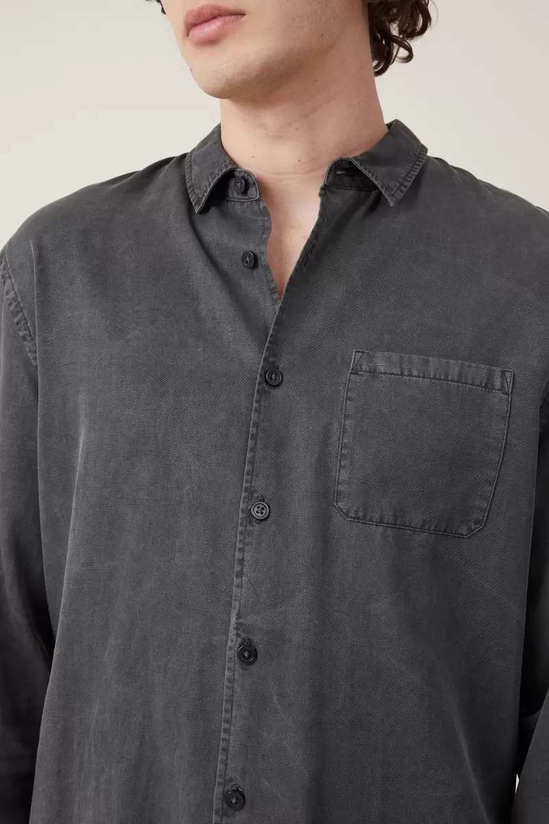 Washed Black Slub Stockholm Long Sleeve Shirt Expert Cotton On Men Shirts & Polos - 2