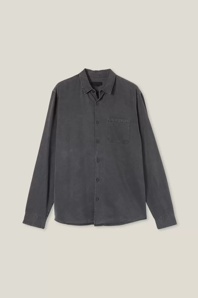 Washed Black Slub Stockholm Long Sleeve Shirt Expert Cotton On Men Shirts & Polos - 3