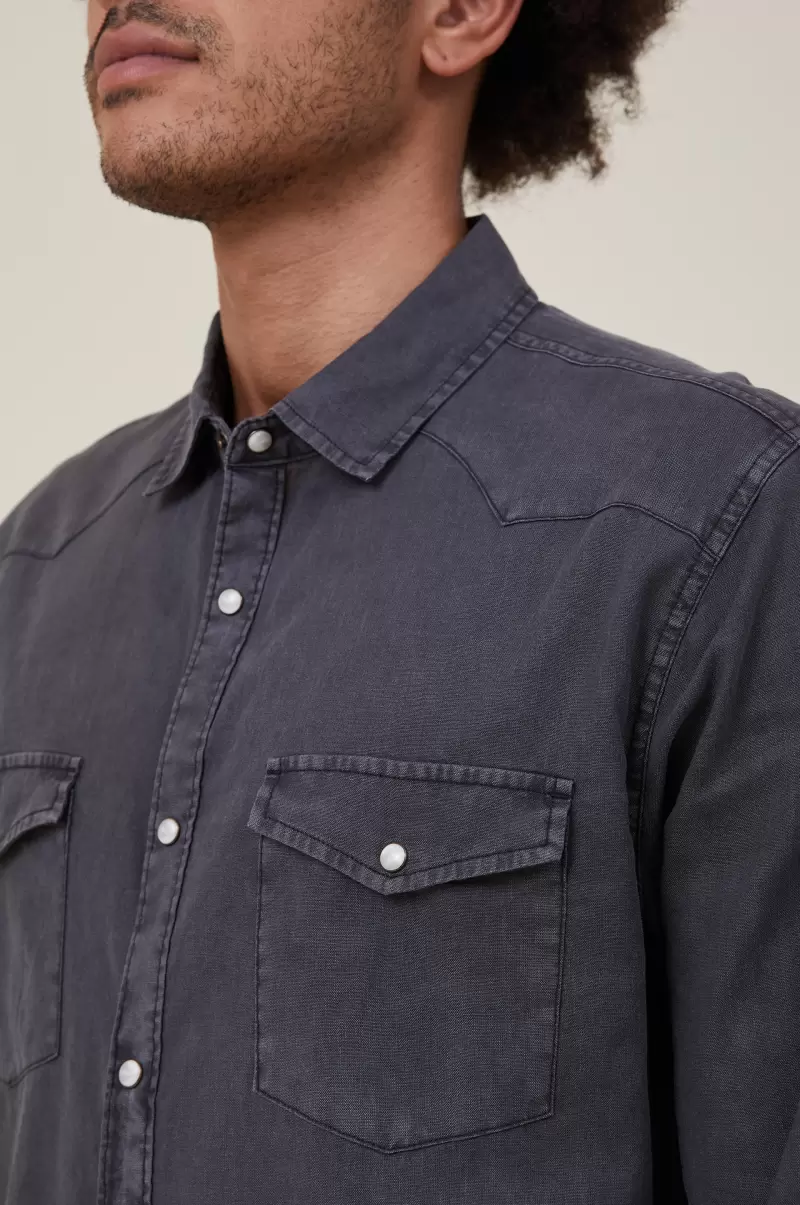 Dallas Long Sleeve Shirt Men Shirts & Polos Cotton On Vintage Black Well-Built - 2
