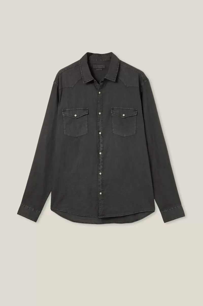 Dallas Long Sleeve Shirt Men Shirts & Polos Cotton On Vintage Black Well-Built - 3