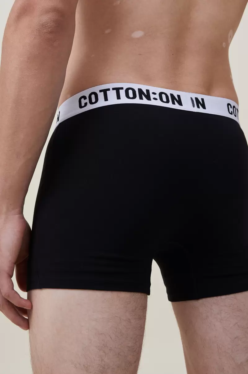 Cotton On Socks & Underwear Mens Organic Cotton Trunks Sleek Black/White/Black Men - 1