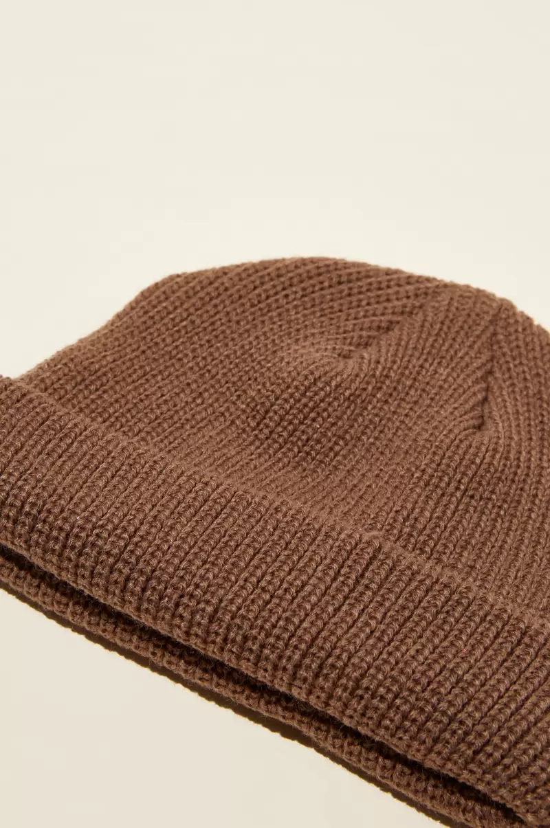 Men Refresh Heavy Knit Beanie Chestnut Cotton On Beanies & Hats