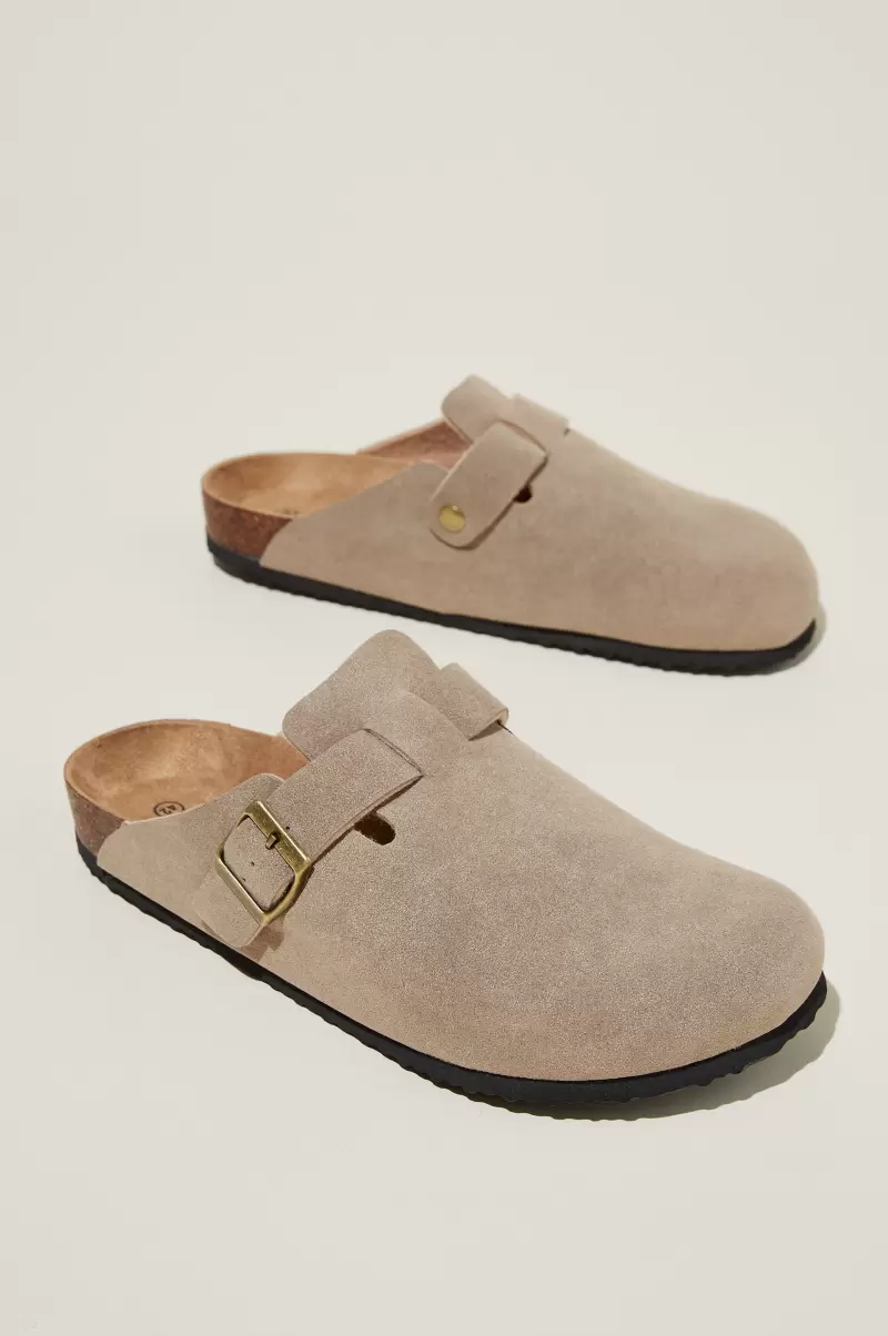 Custom Closed Toe Buckle Slide Cotton On Shoes Men Taupe