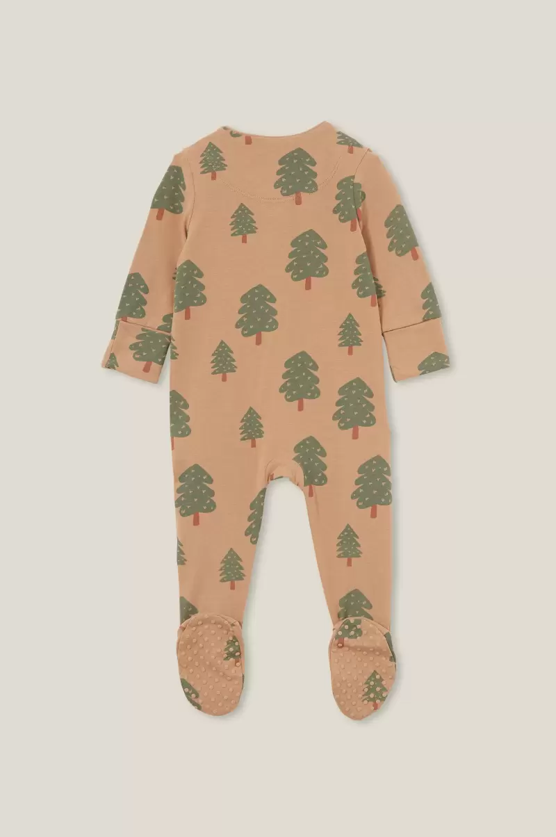 Baby Cotton On Rompers & All In Ones The Long Sleeve Zip Romper Usa Taupy Brown/Forest Trees Trendy - 1
