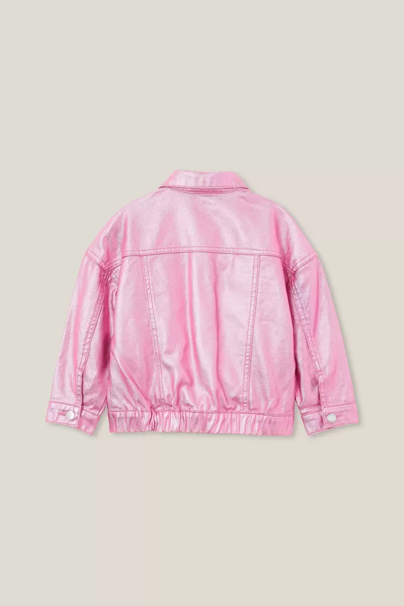 2024 Cotton On Emmy Oversized Denim Jacket Girls 2-14 Pink Gerbera Jackets & Sweaters - 1