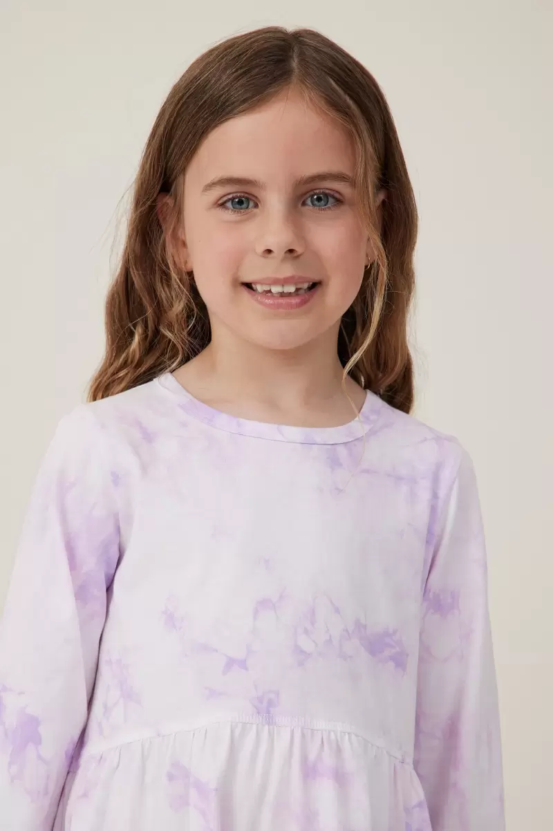 Pioneering Lilac Drop Tie Dye Cotton On Dresses Girls 2-14 Savannah Long Sleeve Dress