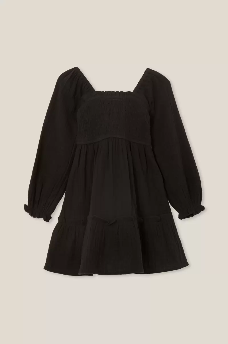 Cotton On Online Abbie Long Sleeve Dress Dresses Black Girls 2-14 - 1