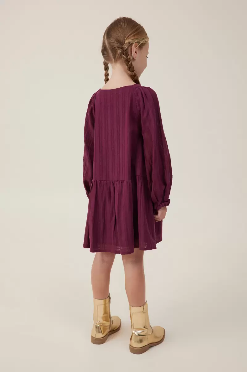 Top Cotton On Crushed Berry Dresses Girls 2-14 Gemma Long Sleeve Dress - 1