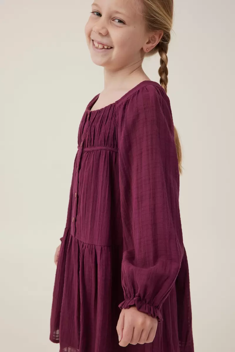 Top Cotton On Crushed Berry Dresses Girls 2-14 Gemma Long Sleeve Dress - 2