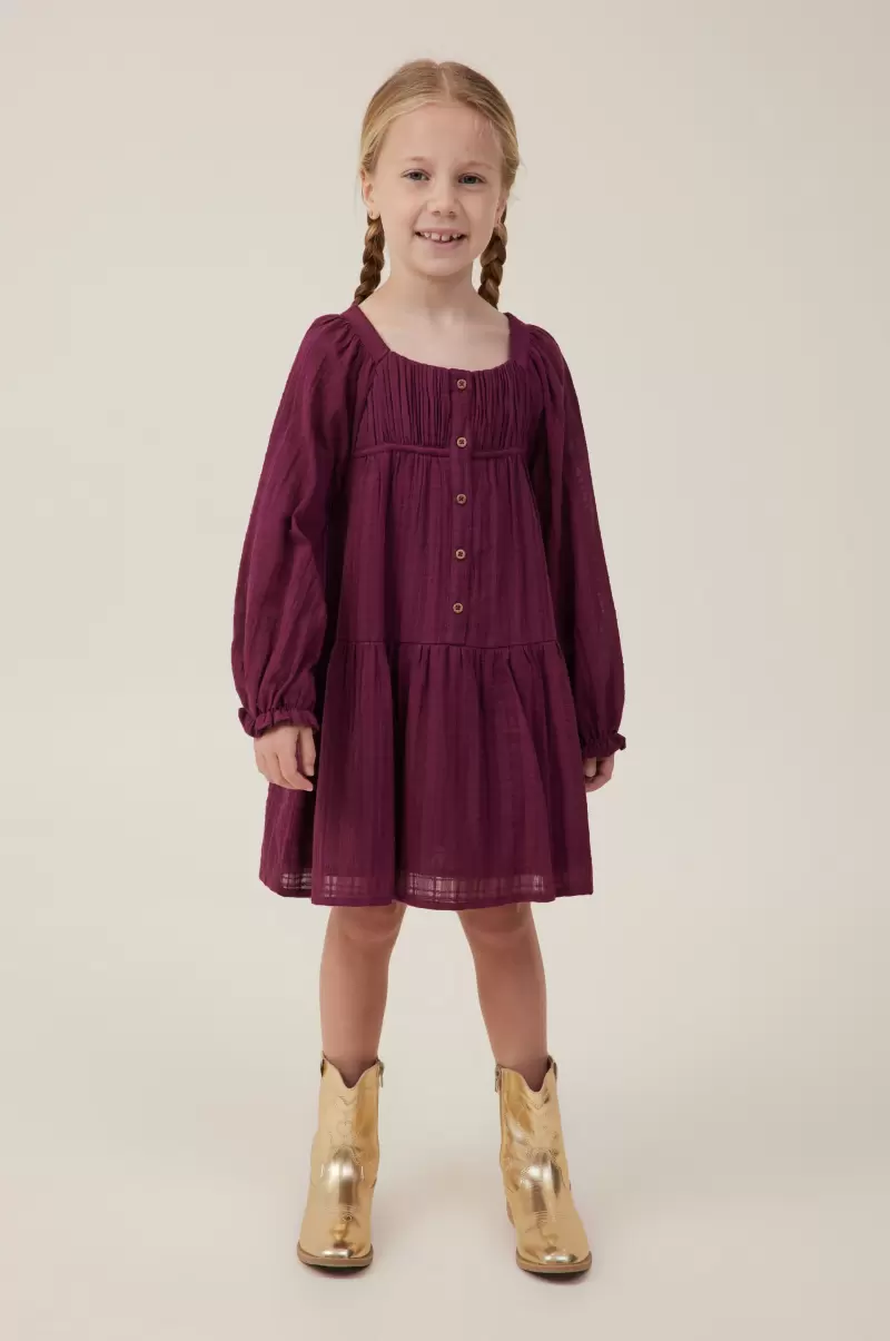Top Cotton On Crushed Berry Dresses Girls 2-14 Gemma Long Sleeve Dress