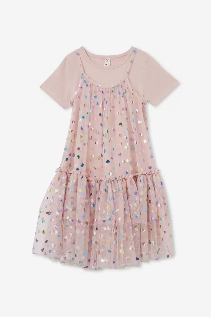 Kristen Dress Up Dress Cotton On Limited Time Offer Girls 2-14 Dusty Pink/Hearts Dresses - 3