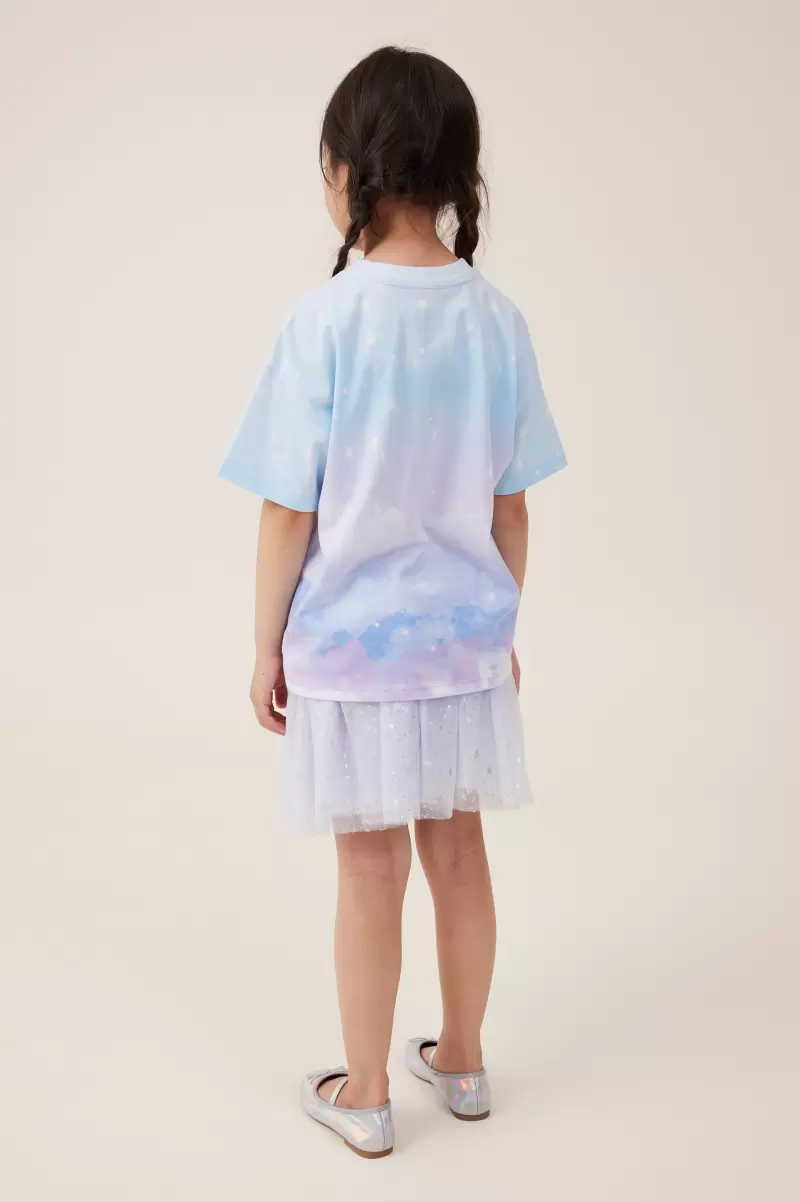 License Drop Shoulder Short Sleeve Tee Tops & T-Shirts Girls 2-14 Lcn Dis Elsa/Morning Blue Store Cotton On - 1