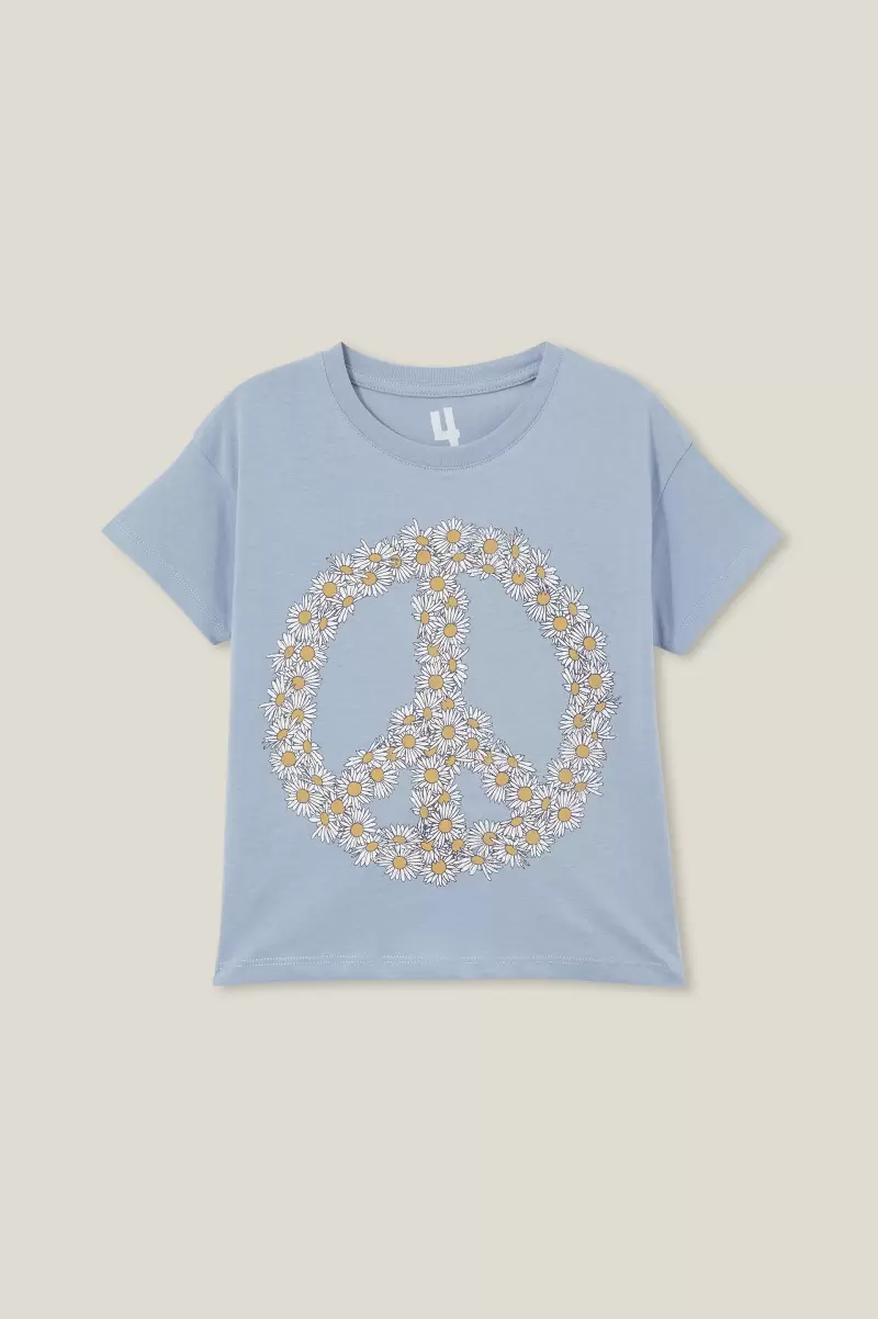 Poppy Short Sleeve Print Tee Tops & T-Shirts Dusty Blue/Peace Daisies Cotton On Innovative Girls 2-14 - 3
