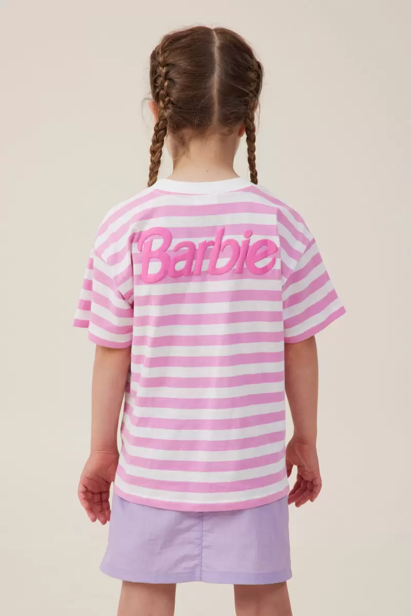 Cheap Girls 2-14 Cotton On Lcn Mat Barbie Logo/Pink Gerbera Stripe Tops & T-Shirts License Drop Shoulder Short Sleeve Tee - 1