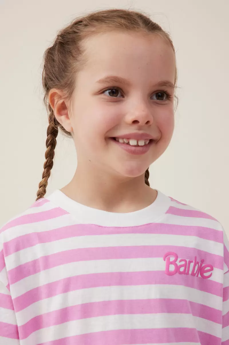 Cheap Girls 2-14 Cotton On Lcn Mat Barbie Logo/Pink Gerbera Stripe Tops & T-Shirts License Drop Shoulder Short Sleeve Tee - 2
