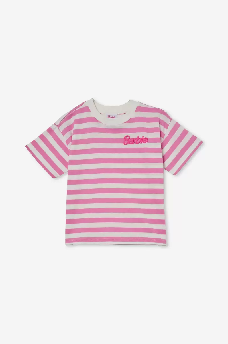 Cheap Girls 2-14 Cotton On Lcn Mat Barbie Logo/Pink Gerbera Stripe Tops & T-Shirts License Drop Shoulder Short Sleeve Tee - 3