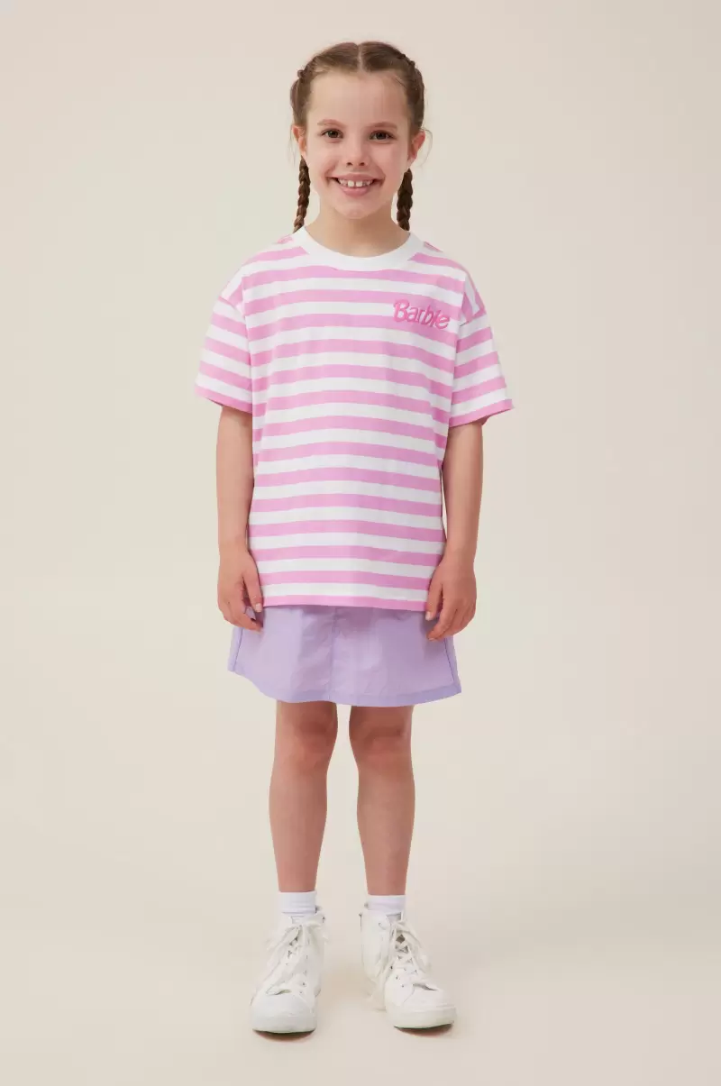 Cheap Girls 2-14 Cotton On Lcn Mat Barbie Logo/Pink Gerbera Stripe Tops & T-Shirts License Drop Shoulder Short Sleeve Tee