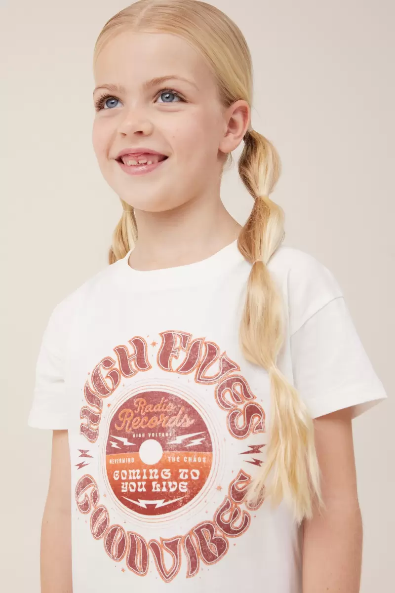 Girls 2-14 Tops & T-Shirts Poppy Short Sleeve Print Tee Cotton On Revolutionize Vanilla/High Fives Good Vibes - 2