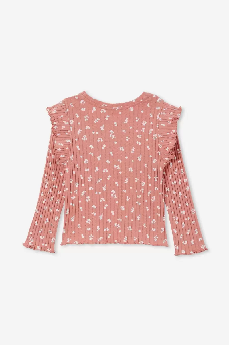Cotton On Isla Long Sleeve Ruffle Top Clay Pigeon/Ditsy Floral Tops & T-Shirts Girls 2-14 User-Friendly - 1