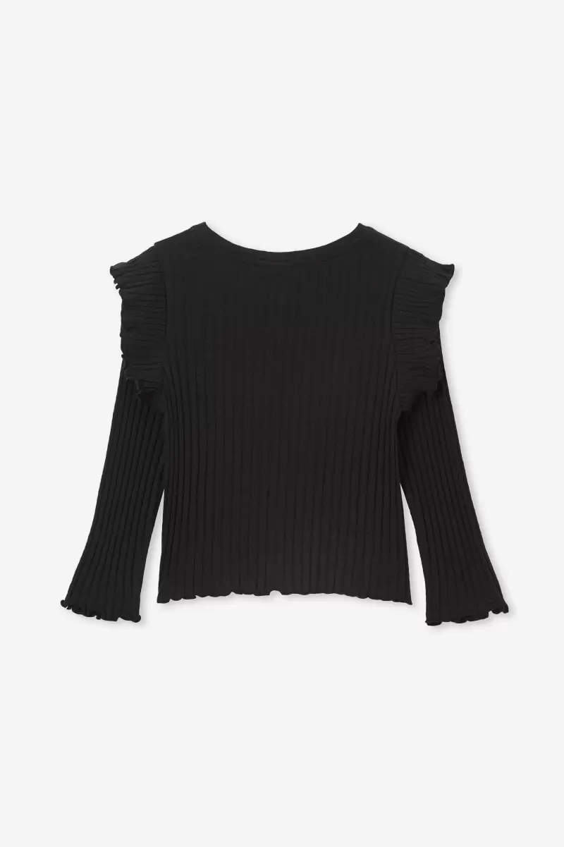 Girls 2-14 Best Black Tops & T-Shirts Isla Long Sleeve Ruffle Top Cotton On - 1