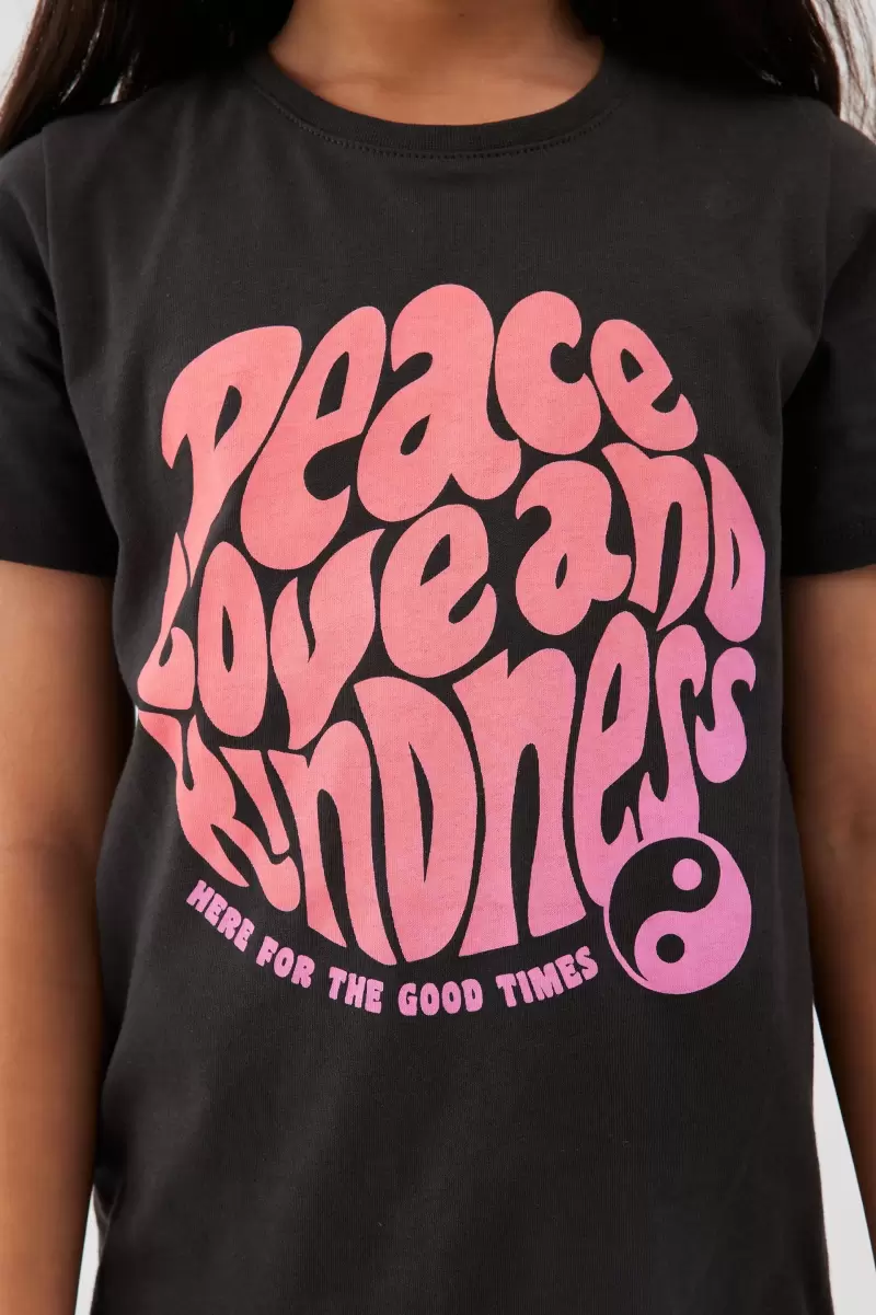 Versatile Tops & T-Shirts Girls 2-14 Cotton On Penelope Short Sleeve Tee Phantom/Peace Love And Kindness - 2