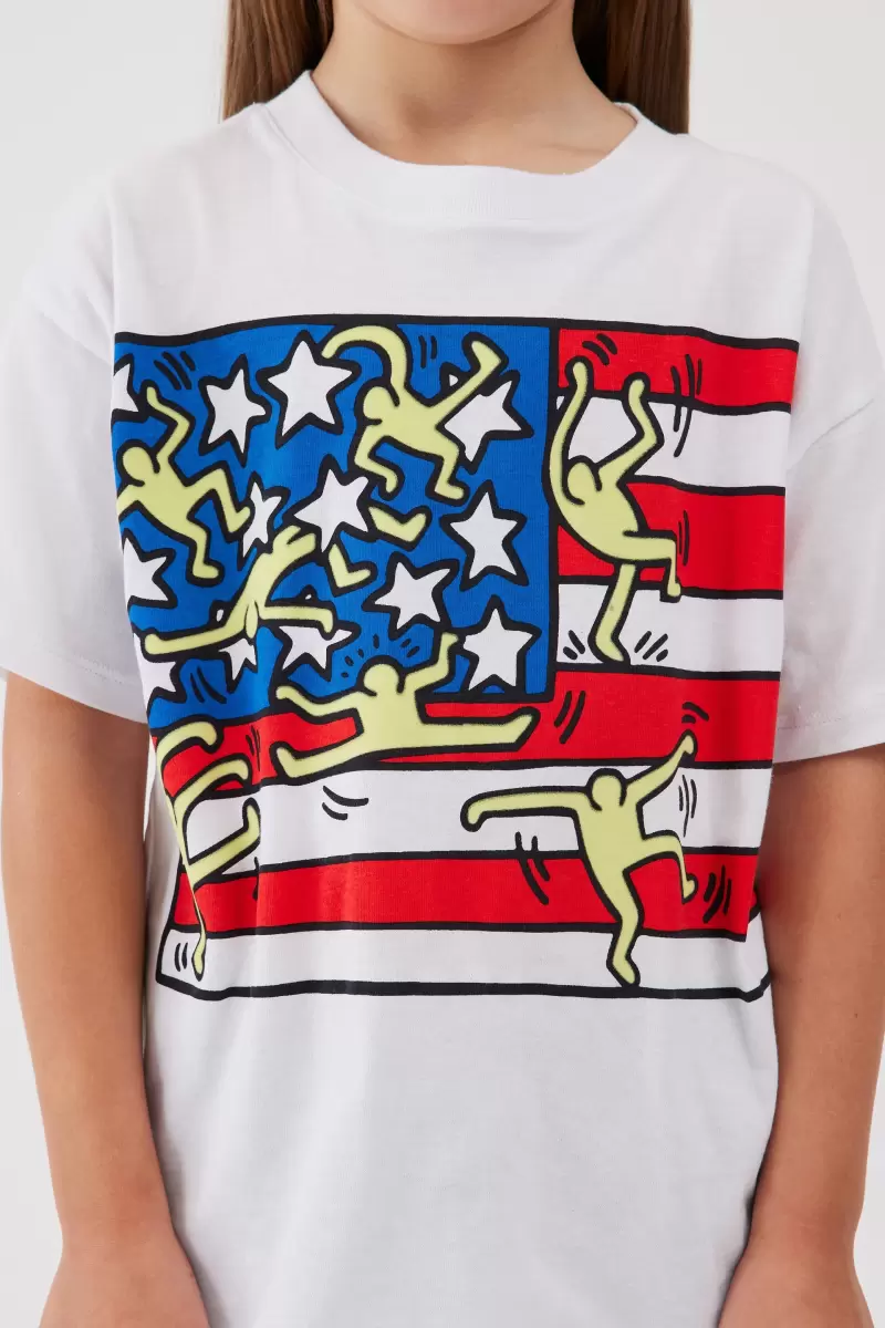 Girls 2-14 License Drop Shoulder Short Sleeve Tee Cotton On Lcn Kei Keith Haring Usa Flag/White Tops & T-Shirts Cozy - 2