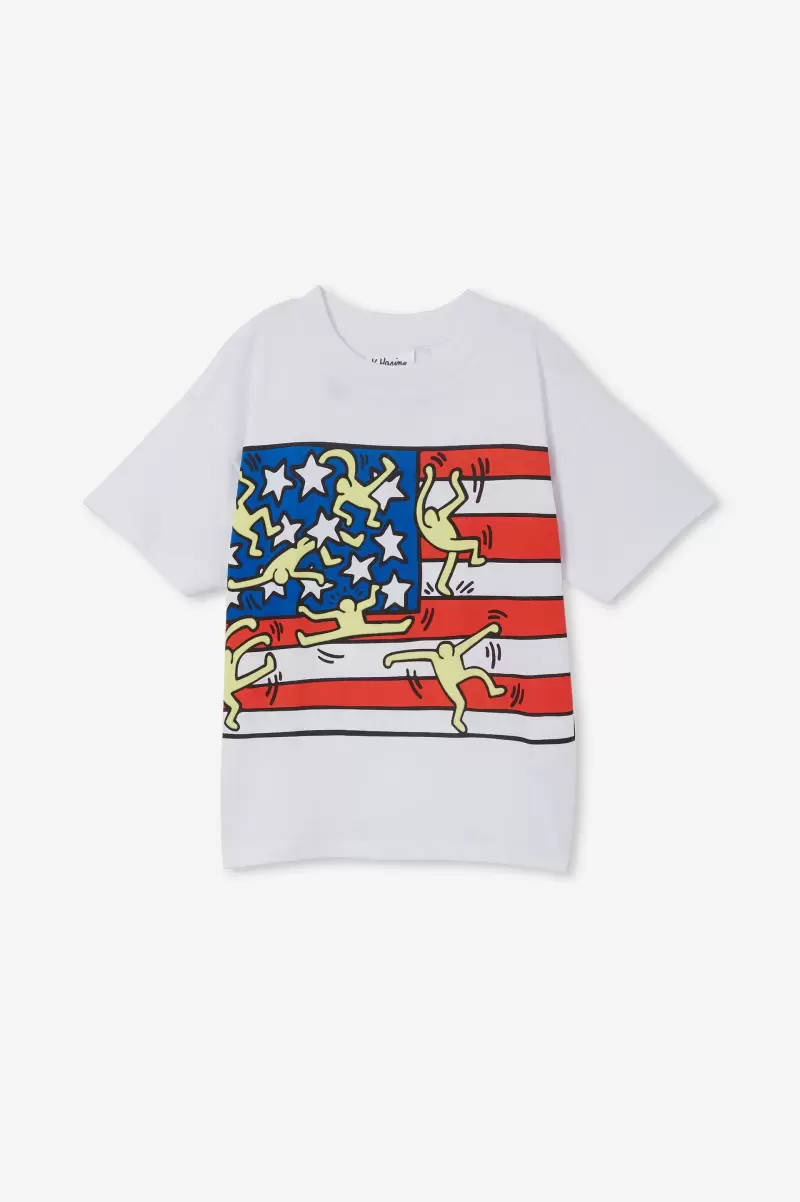 Girls 2-14 License Drop Shoulder Short Sleeve Tee Cotton On Lcn Kei Keith Haring Usa Flag/White Tops & T-Shirts Cozy - 3