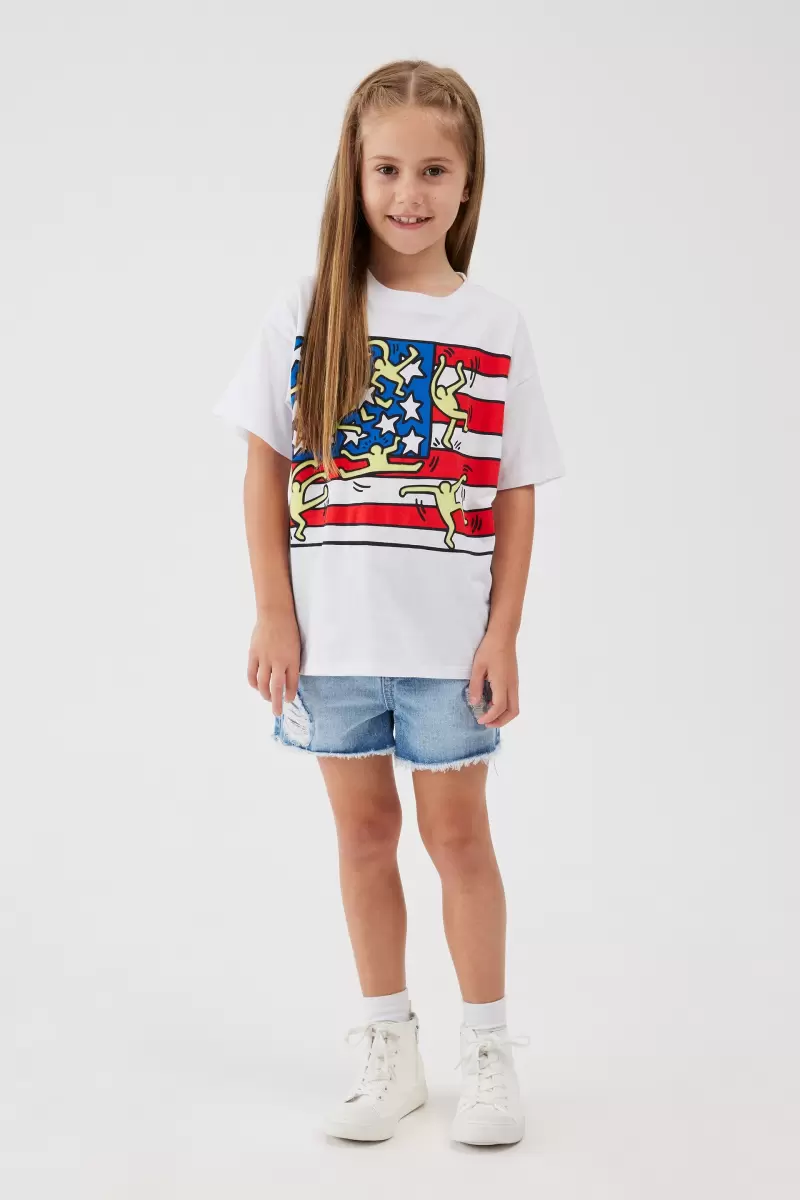 Girls 2-14 License Drop Shoulder Short Sleeve Tee Cotton On Lcn Kei Keith Haring Usa Flag/White Tops & T-Shirts Cozy