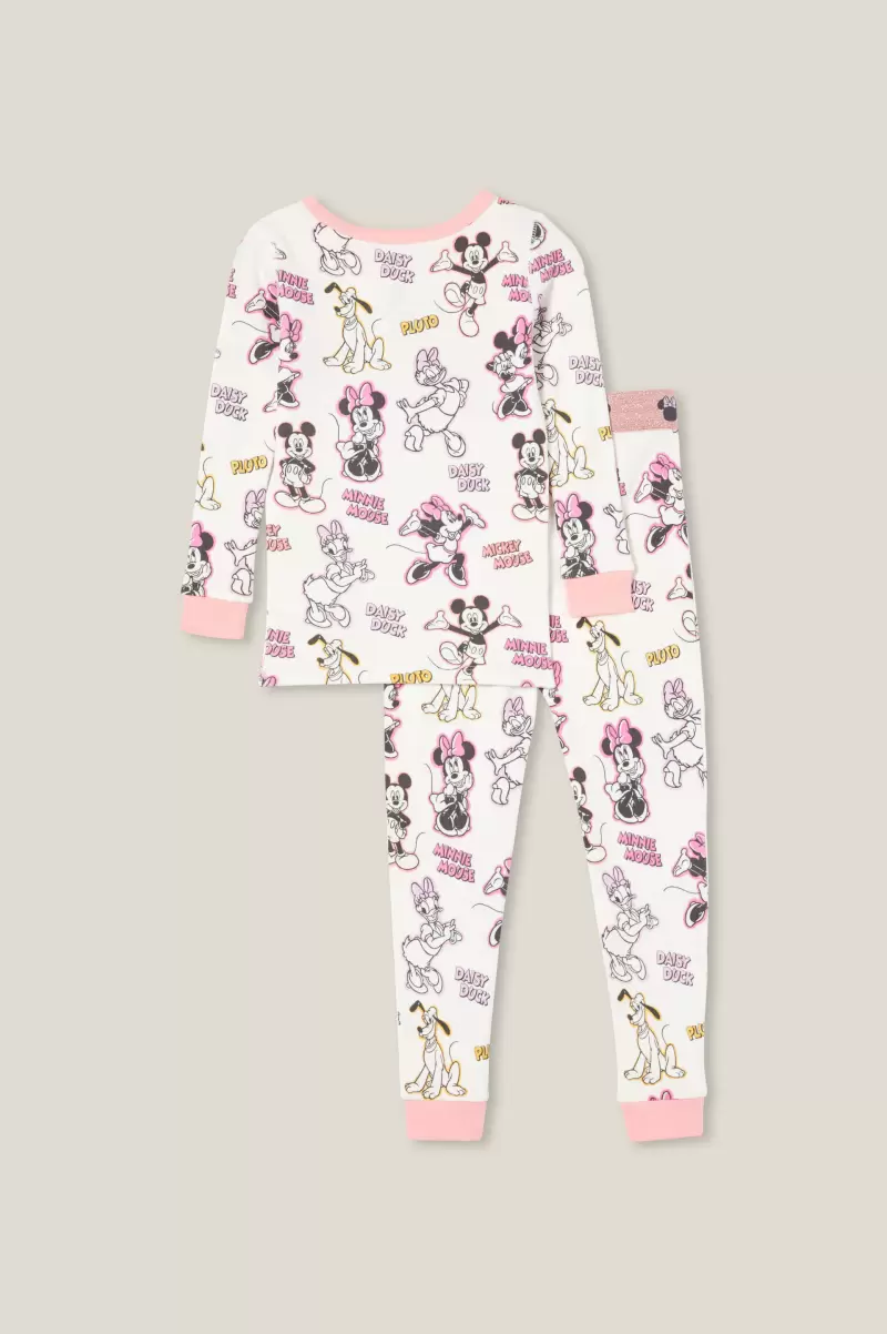 Sleepwear Mila Sleeve Pyjama Set Licensed Lcn Dis Vanilla/Minnie Friends Girls 2-14 Cotton On Genuine - 1