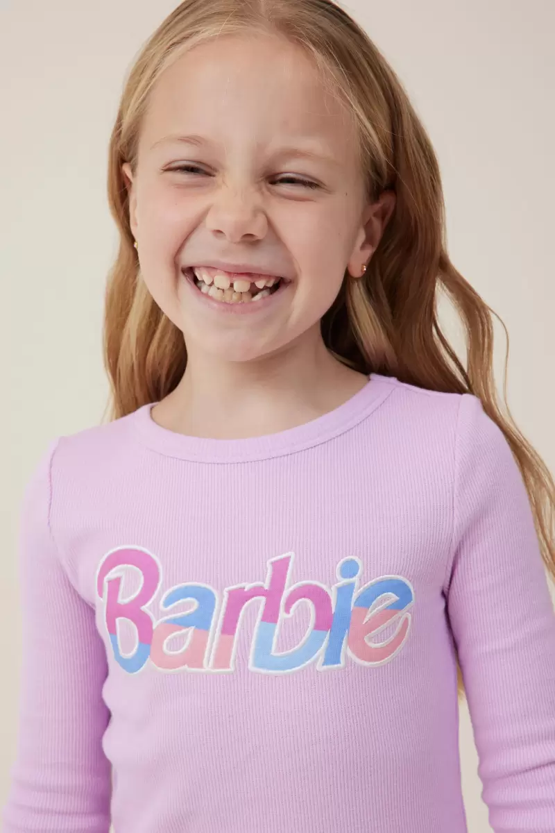 Sleepwear Lcn Mat Pale Violet/Barbie Logo Girls 2-14 Cozy Mila Sleeve Pyjama Set Licensed Cotton On - 2