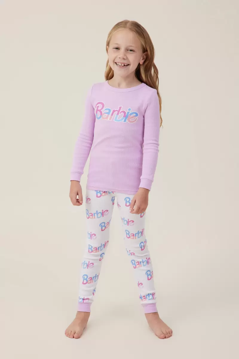 Sleepwear Lcn Mat Pale Violet/Barbie Logo Girls 2-14 Cozy Mila Sleeve Pyjama Set Licensed Cotton On