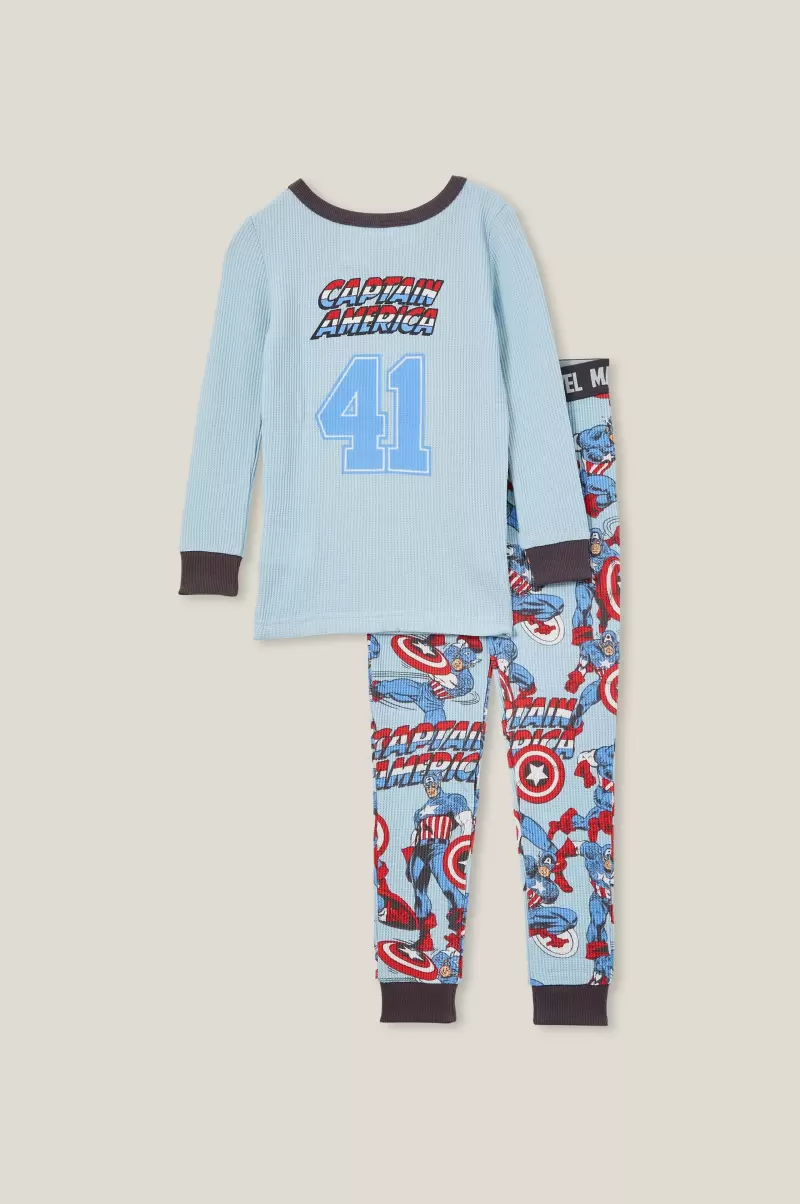 Rowan Long Sleeve Pyjama Set License Girls 2-14 Sleepwear Practical Cotton On Lcn Mar Frosty Blue/Captain America Shield - 1