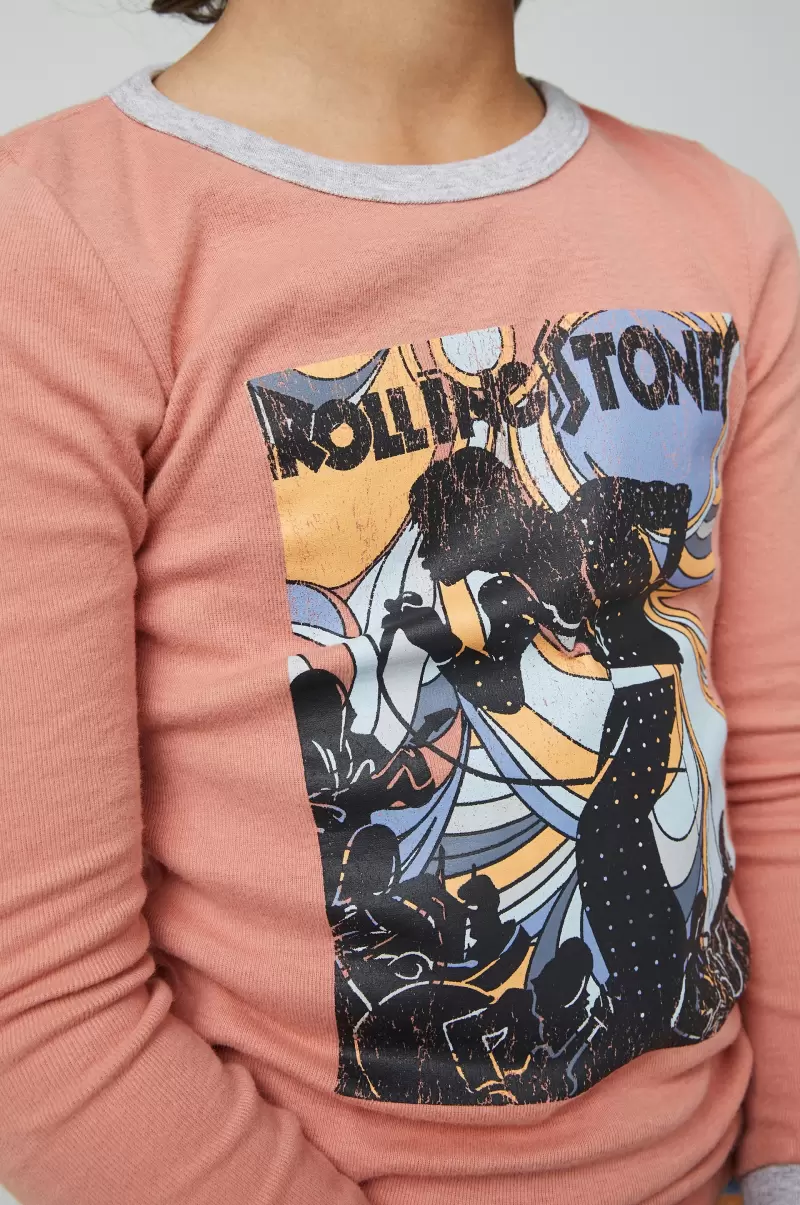 Nate Long Sleeve Pyjama Set Licensed Cotton On Sleepwear Slashed Girls 2-14 Lcn Bra Rolling Stones Psychedelic/Dust Storm - 2