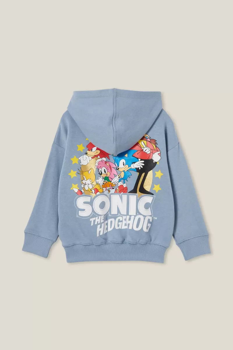 Cotton On Boys 2-14 License Emerson Hoodie Stylish Sweatshirts & Sweatpants Lcn Sonic Dusty Blue/Sonic Hedgehog Group - 1