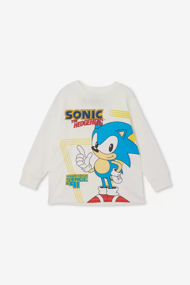 Cotton On License Long Sleeve Tee Tops & T-Shirts Refashion Boys 2-14 Lcn Sonic Vanilla/Sonic - 3