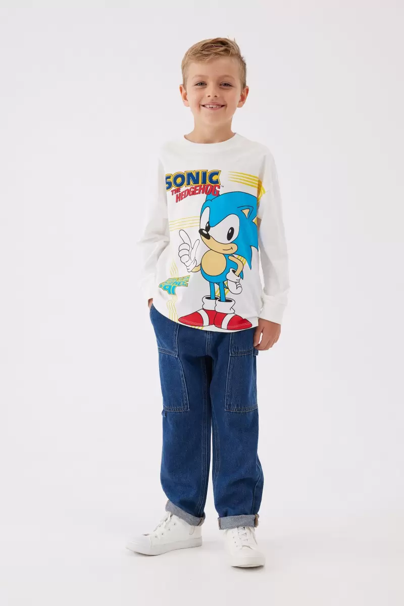 Cotton On License Long Sleeve Tee Tops & T-Shirts Refashion Boys 2-14 Lcn Sonic Vanilla/Sonic