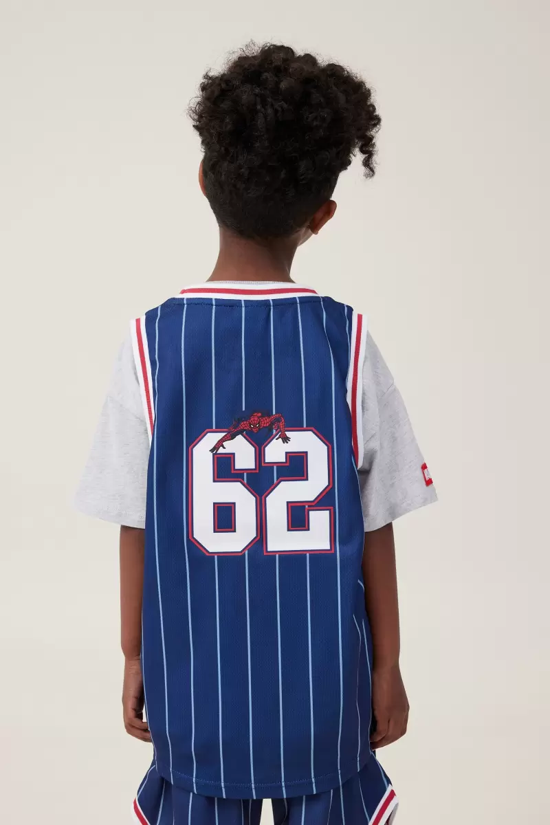 License Basketball Tank Tops & T-Shirts Lcn Mar In The Navy Stripe/Spiderman Affordable Boys 2-14 Cotton On - 1