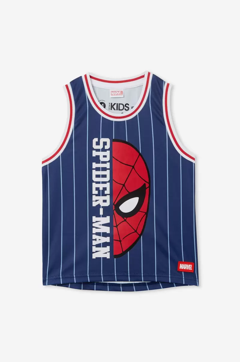 License Basketball Tank Tops & T-Shirts Lcn Mar In The Navy Stripe/Spiderman Affordable Boys 2-14 Cotton On - 3