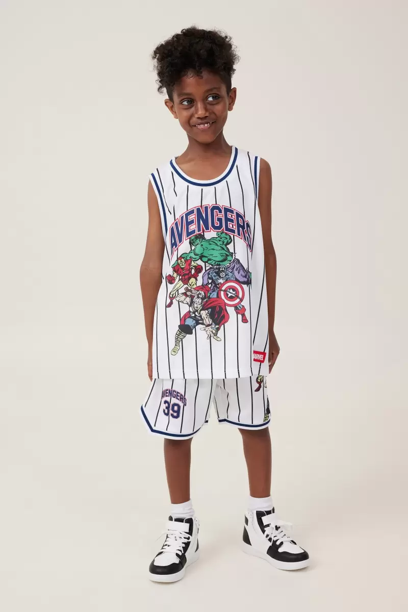Tops & T-Shirts Lcn Mar White Stripe/The Avengers Boys 2-14 Cotton On Customized License Basketball Tank - 2
