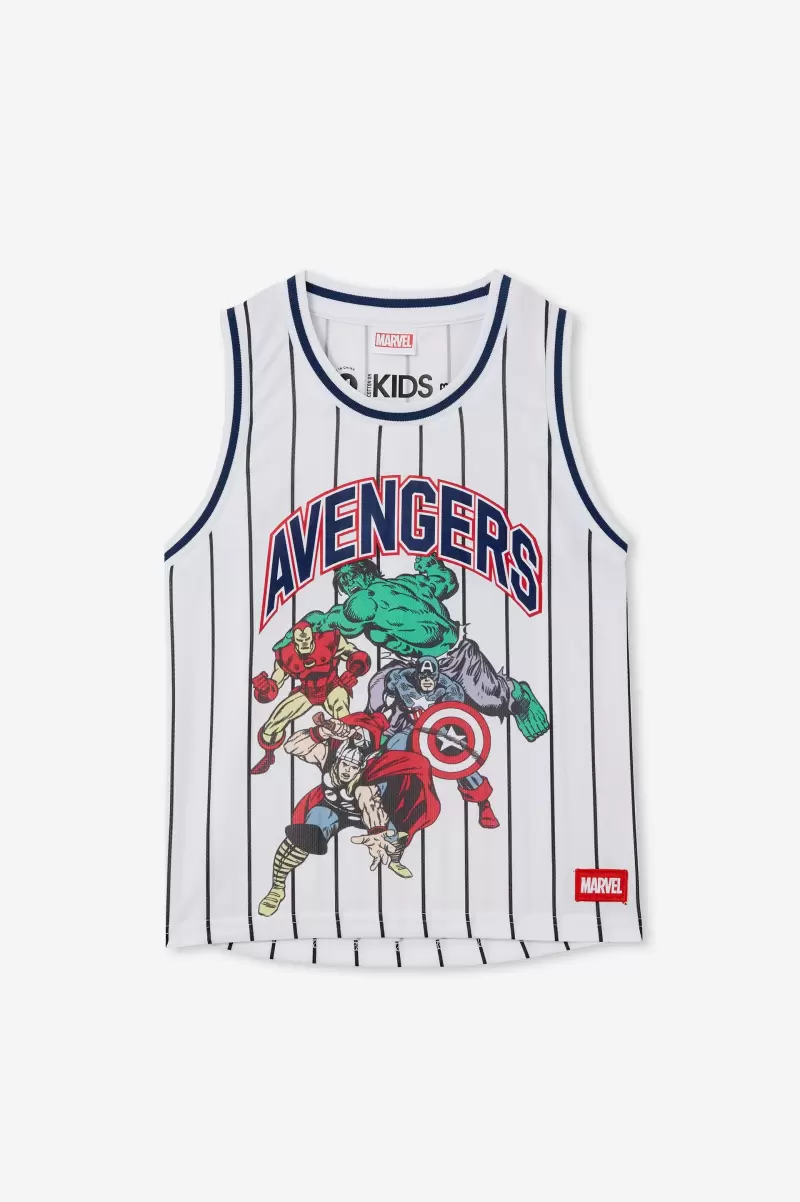 Tops & T-Shirts Lcn Mar White Stripe/The Avengers Boys 2-14 Cotton On Customized License Basketball Tank - 3