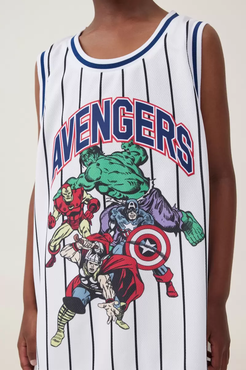 Tops & T-Shirts Lcn Mar White Stripe/The Avengers Boys 2-14 Cotton On Customized License Basketball Tank