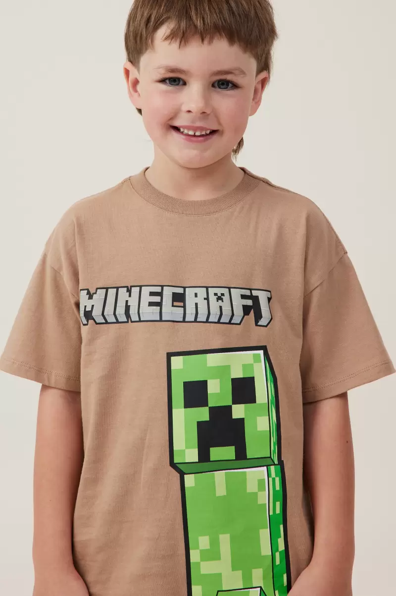 License Drop Shoulder Short Sleeve Tee Tops & T-Shirts Original Lcn Min Taupy Brown/Minecraft Creeper Boys 2-14 Cotton On - 2