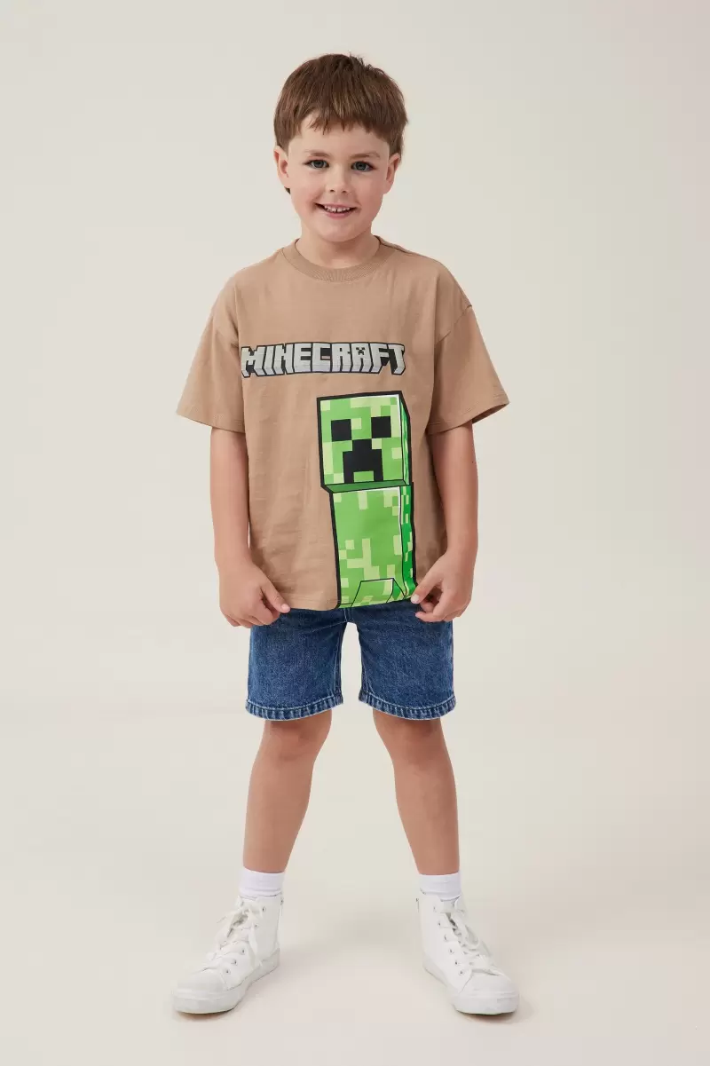 License Drop Shoulder Short Sleeve Tee Tops & T-Shirts Original Lcn Min Taupy Brown/Minecraft Creeper Boys 2-14 Cotton On