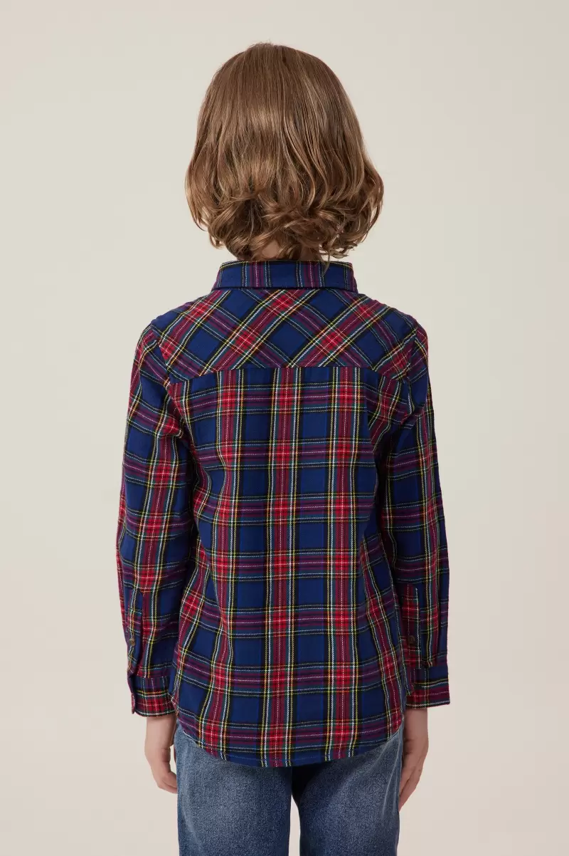 Rugged Long Sleeve Shirt In The Navy/Heritage Red Plaid Shirts Boys 2-14 Premium Cotton On - 1