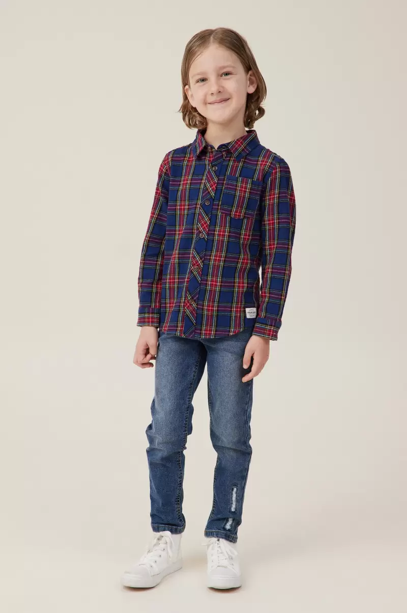 Rugged Long Sleeve Shirt In The Navy/Heritage Red Plaid Shirts Boys 2-14 Premium Cotton On - 2