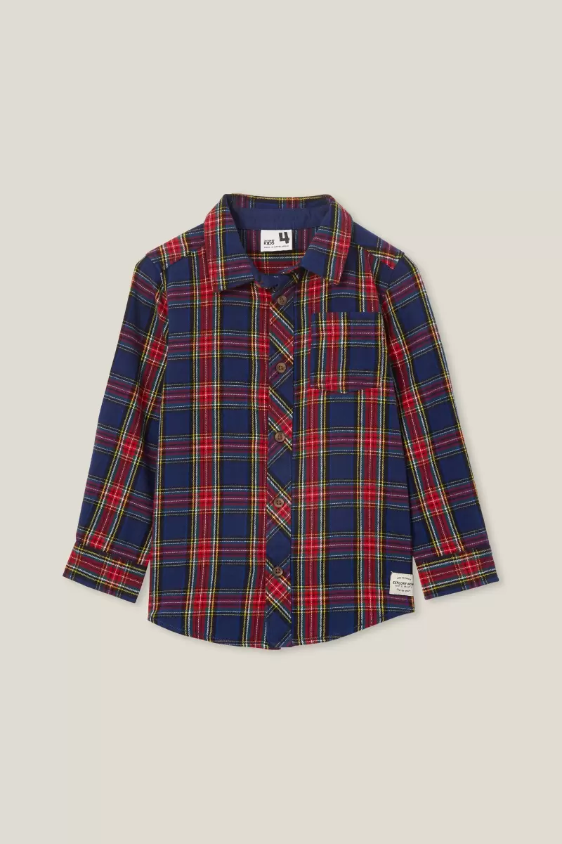 Rugged Long Sleeve Shirt In The Navy/Heritage Red Plaid Shirts Boys 2-14 Premium Cotton On - 3