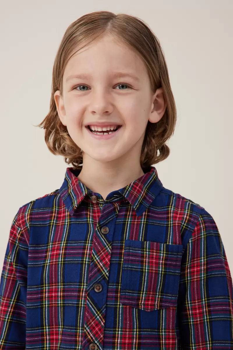 Rugged Long Sleeve Shirt In The Navy/Heritage Red Plaid Shirts Boys 2-14 Premium Cotton On