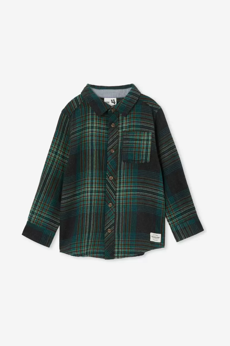 Rugged Long Sleeve Shirt Liquidation Shirts Boys 2-14 Rabbit Grey/Pine Tree Green Plaid Cotton On - 2