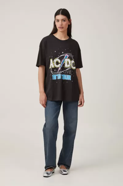 Online Lcn Per Acdc 1978 Tour/Washed Black Women Cotton On Tops Dual Sized License Tee